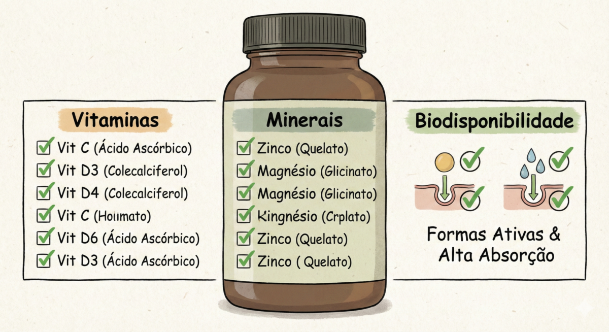 Como escolher um multivitamínico de qualidade observando composição e biodisponibilidade
