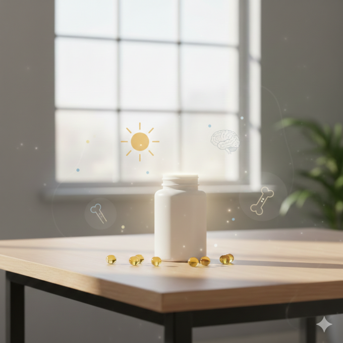 Ilustração dos efeitos da deficiência de vitamina D na imunidade e saúde óssea