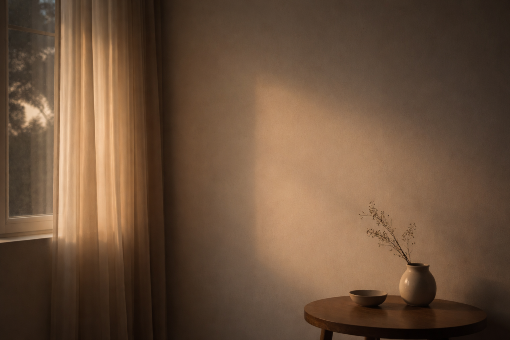 Luz suave ao entardecer representando a desaceleração e redução de estímulos na rotina noturna