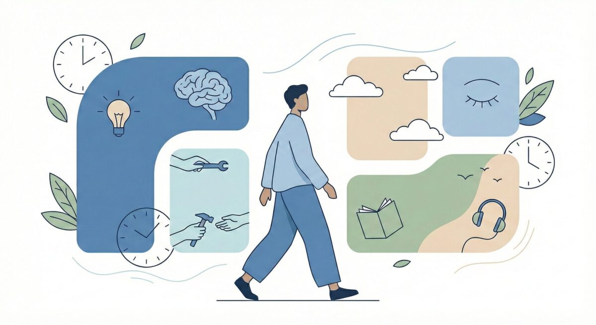 Semana organizada por blocos de energia, mostrando uma abordagem flexível de rotina semanal focada em foco, descanso e equilíbrio ao invés de horários rígidos.