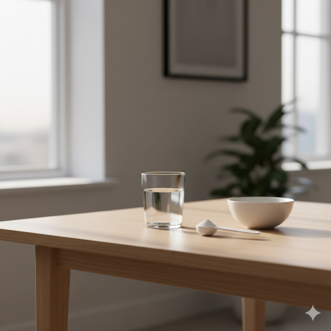 Creatina sendo preparada como parte de uma rotina diária de suplementação