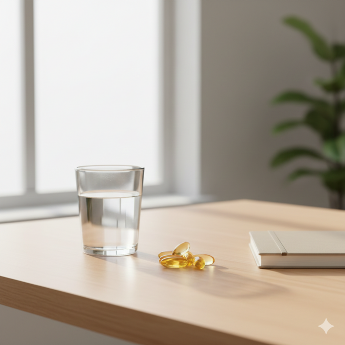 Vitamina D sendo utilizada como parte de uma rotina diária de suplementação